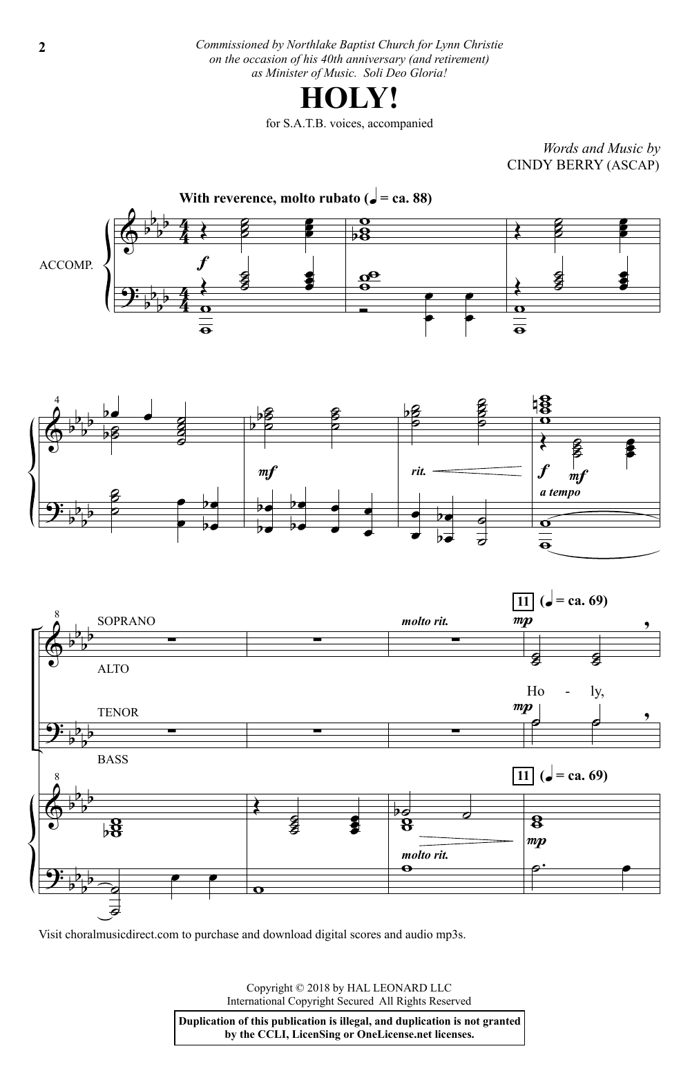 Download Cindy Berry Holy! Sheet Music and learn how to play SATB Choir PDF digital score in minutes