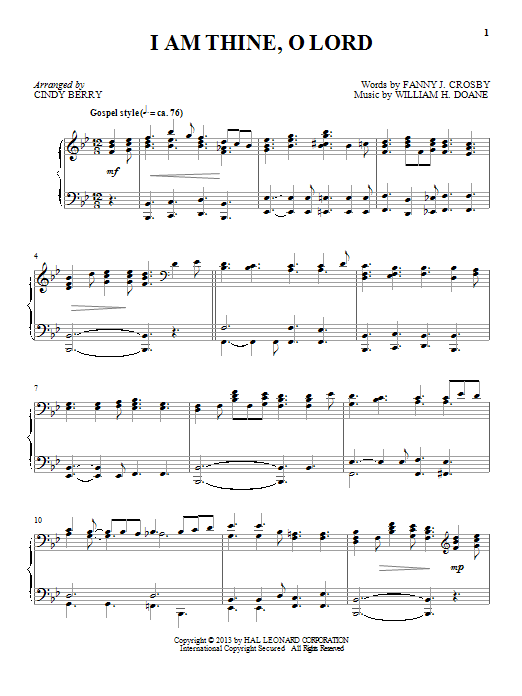 Download Cindy Berry I Am Thine, O Lord Sheet Music and learn how to play Piano PDF digital score in minutes