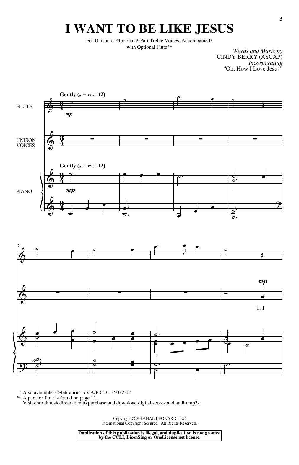 Download Cindy Berry I Want To Be Like Jesus Sheet Music and learn how to play Unison Choir PDF digital score in minutes