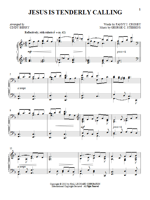 Download Cindy Berry Jesus Is Tenderly Calling Sheet Music and learn how to play Piano PDF digital score in minutes