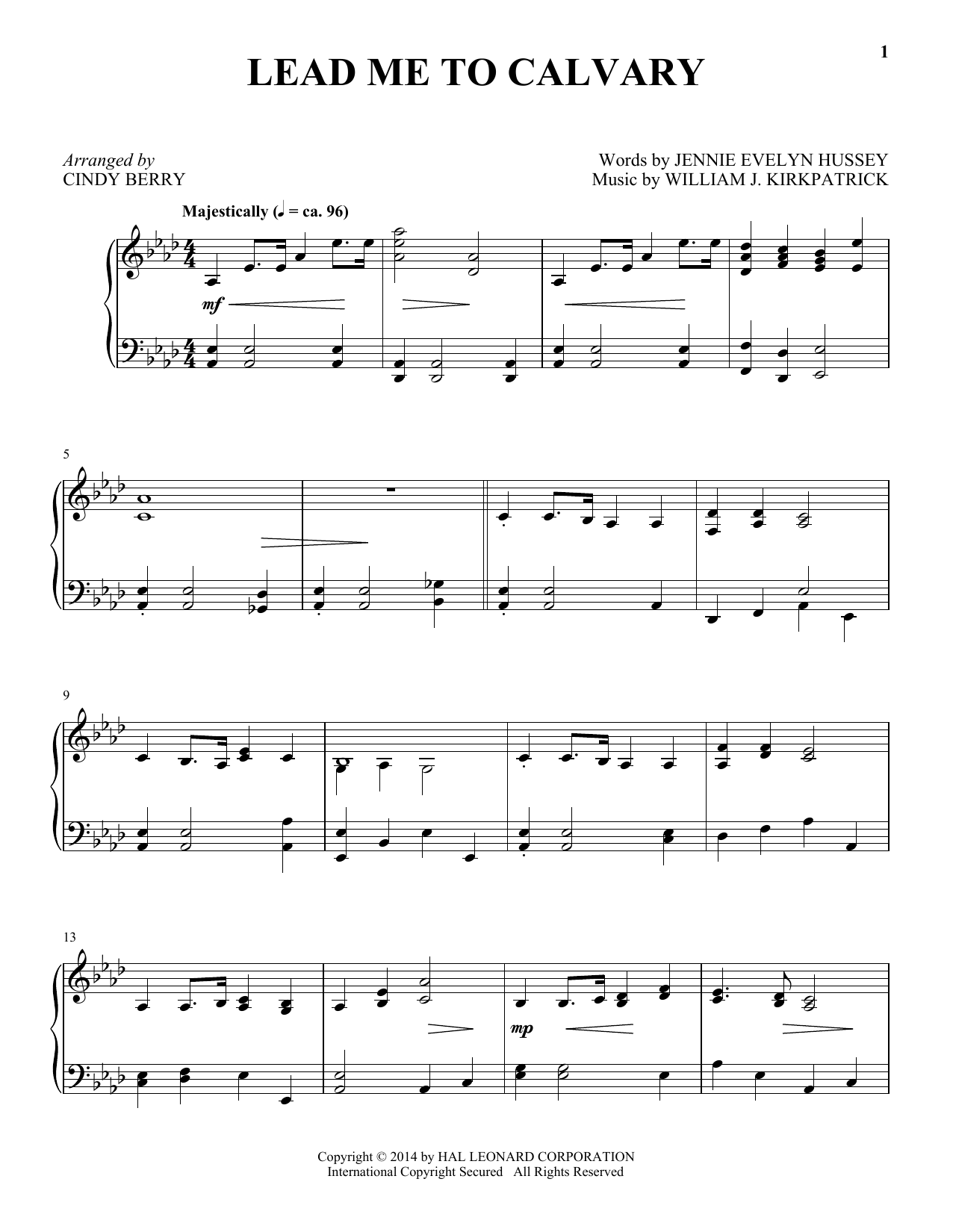 Download William J. Kirkpatrick Lead Me To Calvary Sheet Music and learn how to play Piano PDF digital score in minutes