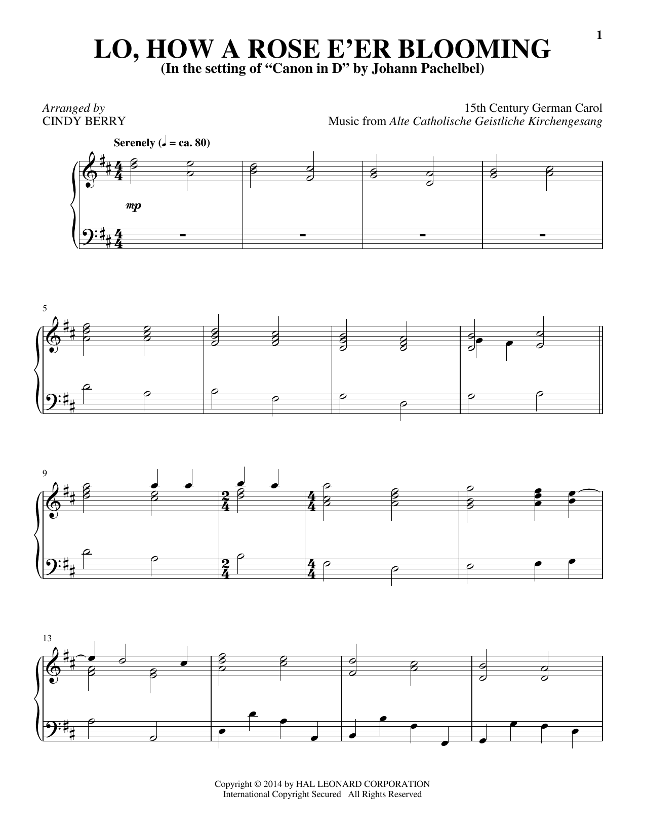 Download Cindy Berry Lo, How A Rose E'er Blooming Sheet Music and learn how to play Piano PDF digital score in minutes