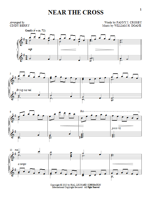 Download Cindy Berry Near The Cross Sheet Music and learn how to play Piano PDF digital score in minutes