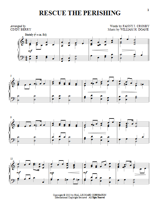 Download Cindy Berry Rescue The Perishing Sheet Music and learn how to play Piano PDF digital score in minutes