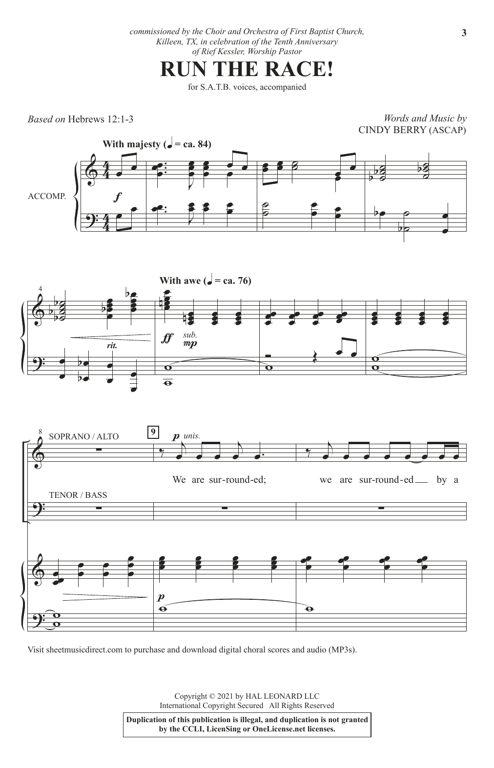 Download Cindy Berry Run The Race! Sheet Music and learn how to play SATB Choir PDF digital score in minutes