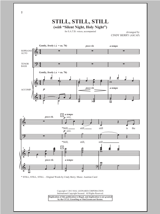 Download Cindy Berry Silent Night Sheet Music and learn how to play Piano Solo PDF digital score in minutes