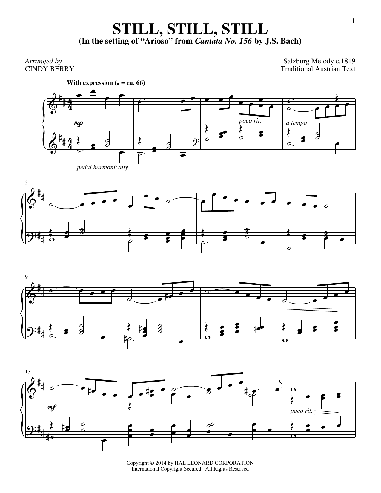 Download Traditional Still, Still, Still (arr. Cindy Berry) Sheet Music and learn how to play Piano PDF digital score in minutes