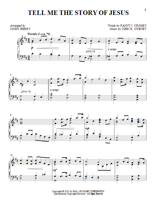 Download Cindy Berry Tell Me The Story Of Jesus Sheet Music and learn how to play Piano PDF digital score in minutes