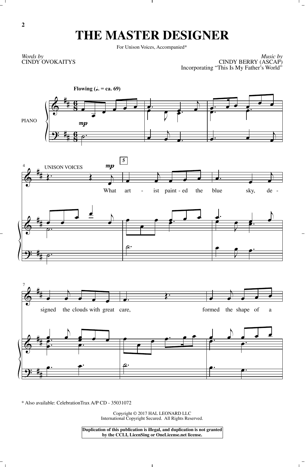 Download Cindy Berry The Master Designer Sheet Music and learn how to play Unison Choral PDF digital score in minutes