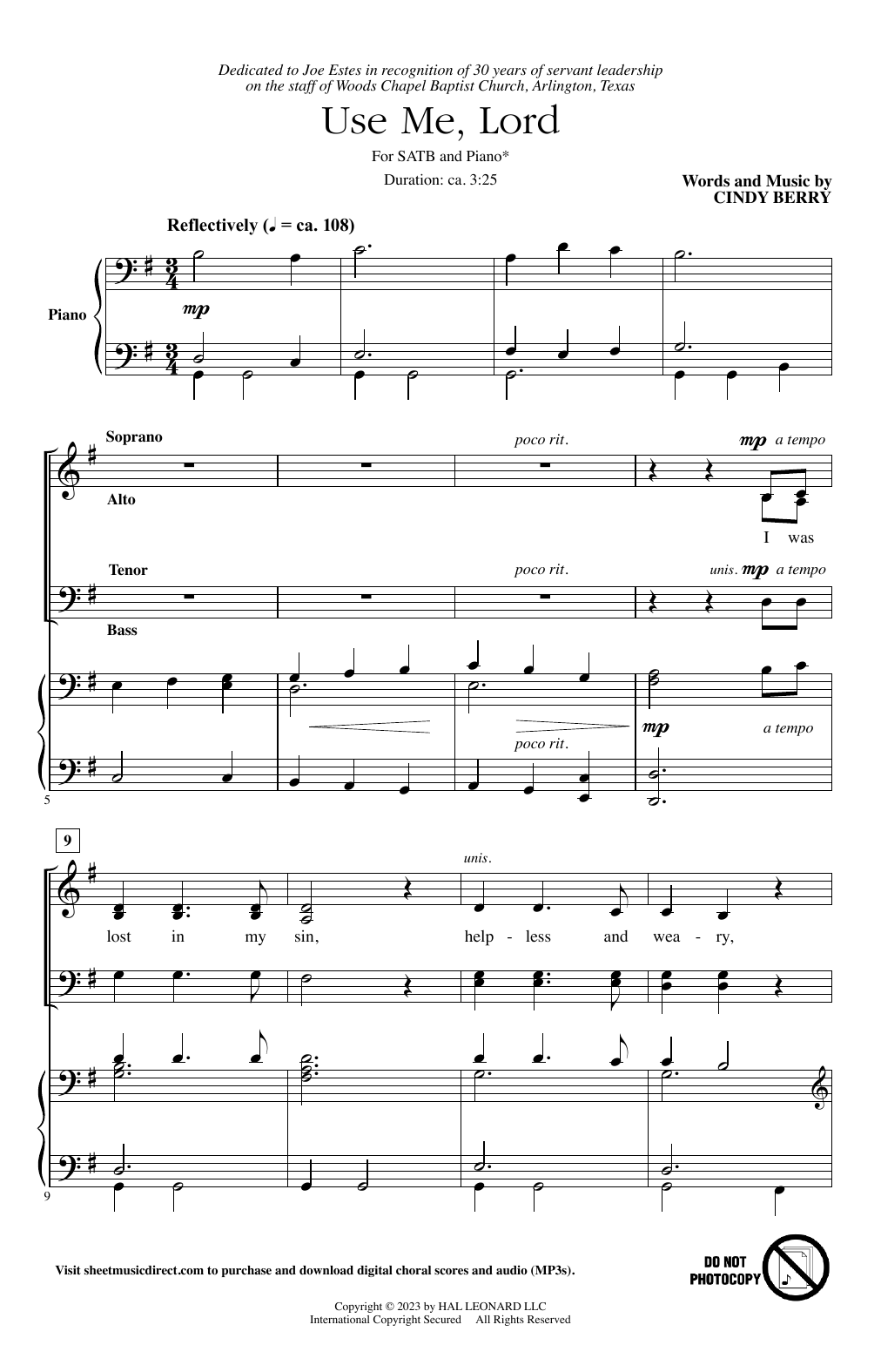 Download Cindy Berry Use Me, Lord Sheet Music and learn how to play SATB Choir PDF digital score in minutes
