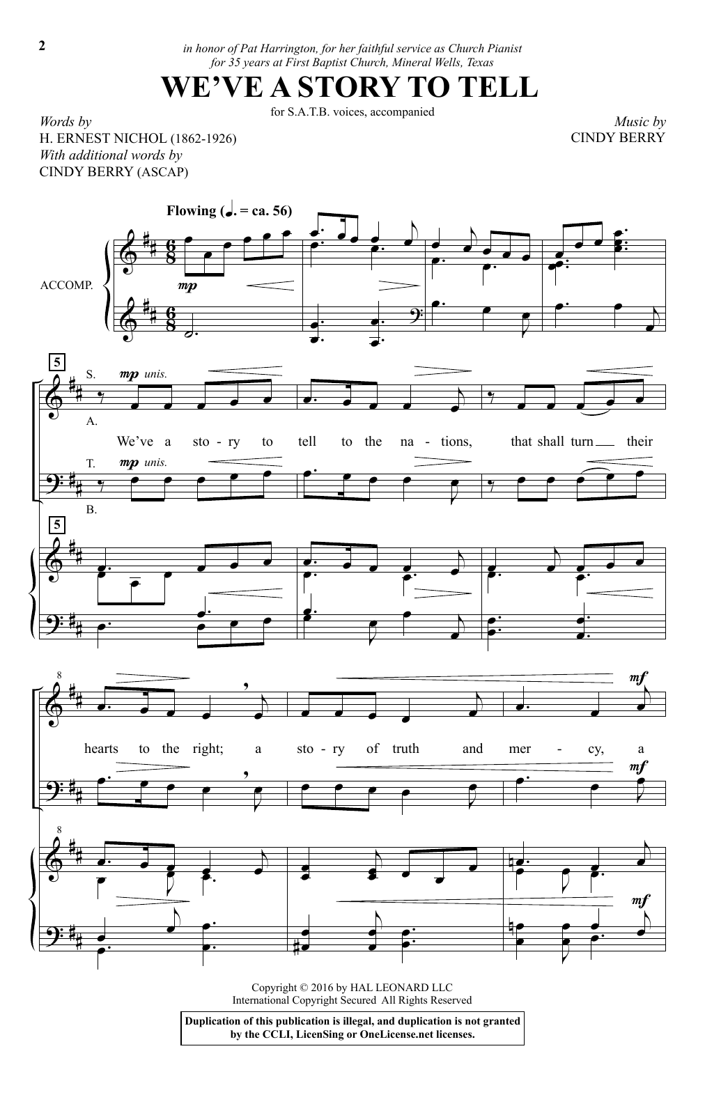 Download Cindy Berry We've A Story To Tell Sheet Music and learn how to play SATB PDF digital score in minutes