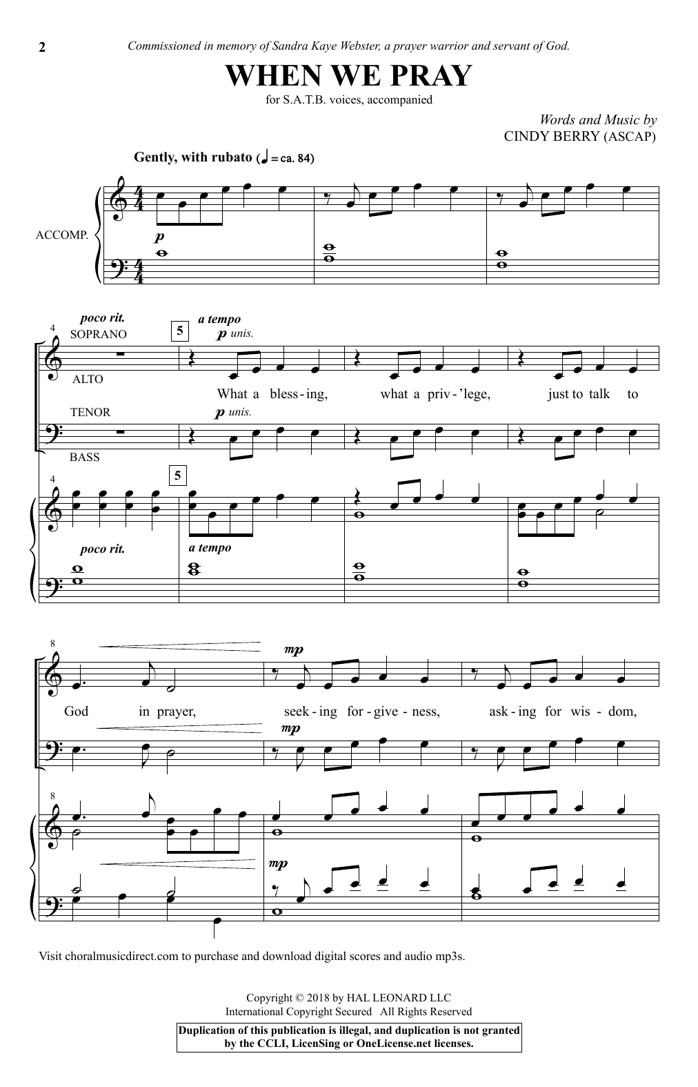 Download Cindy Berry When We Pray Sheet Music and learn how to play SATB Choir PDF digital score in minutes
