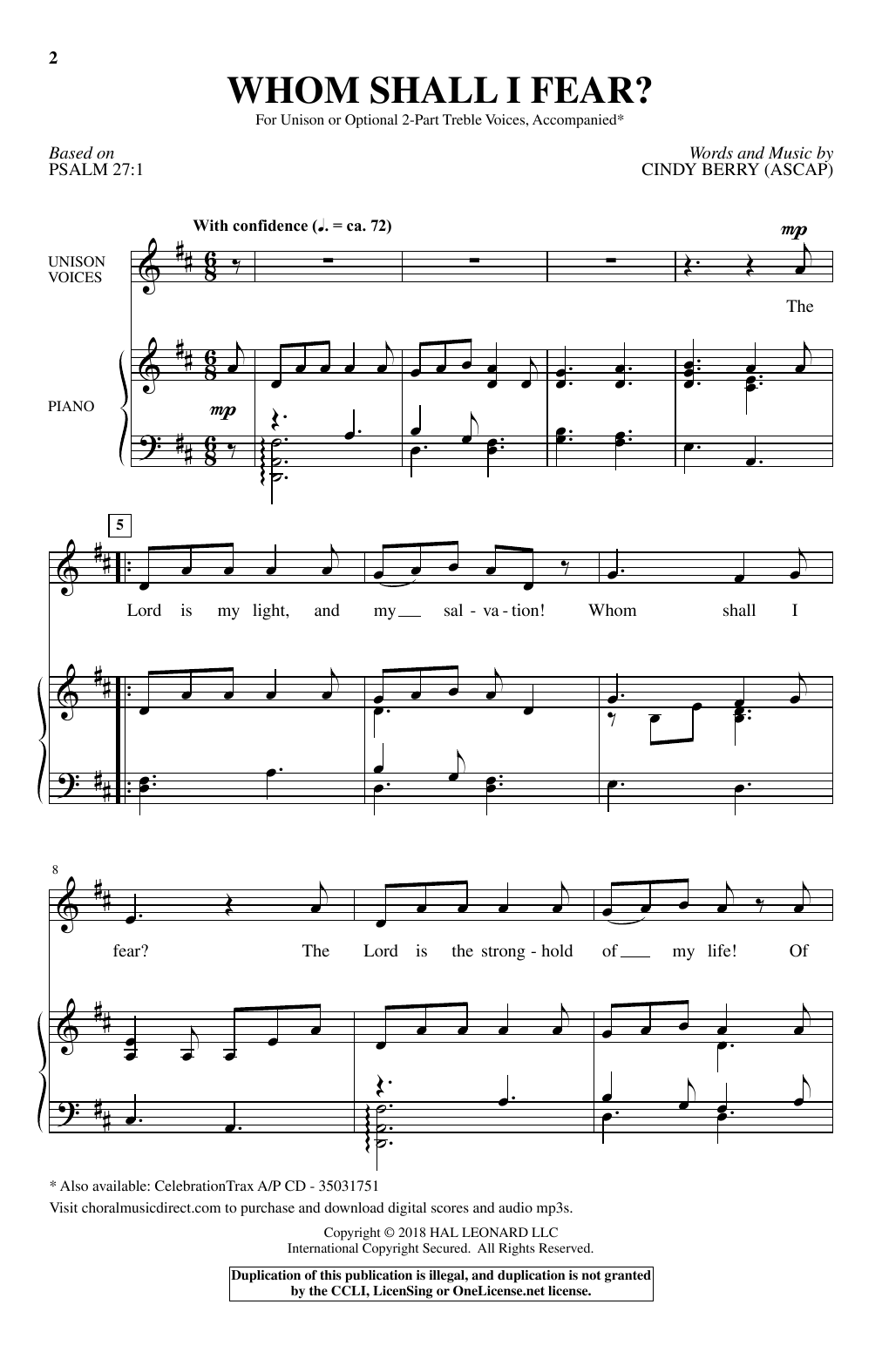 Download Cindy Berry Whom Shall I Fear? Sheet Music and learn how to play Choral PDF digital score in minutes