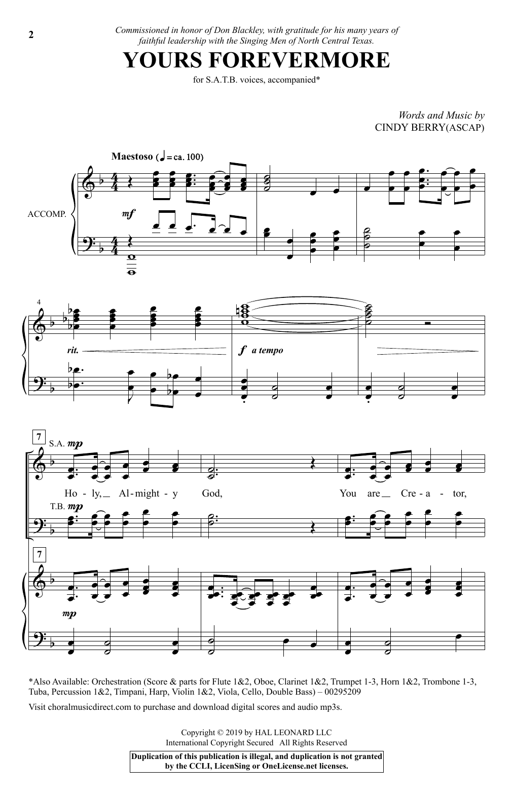 Download Cindy Berry Yours Forevermore Sheet Music and learn how to play SATB Choir PDF digital score in minutes
