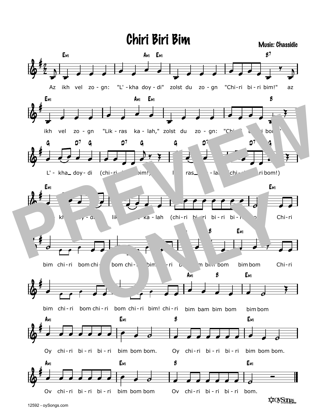 Download Cindy Paley Chiri Biri Bam Sheet Music and learn how to play Melody Line, Lyrics & Chords PDF digital score in minutes