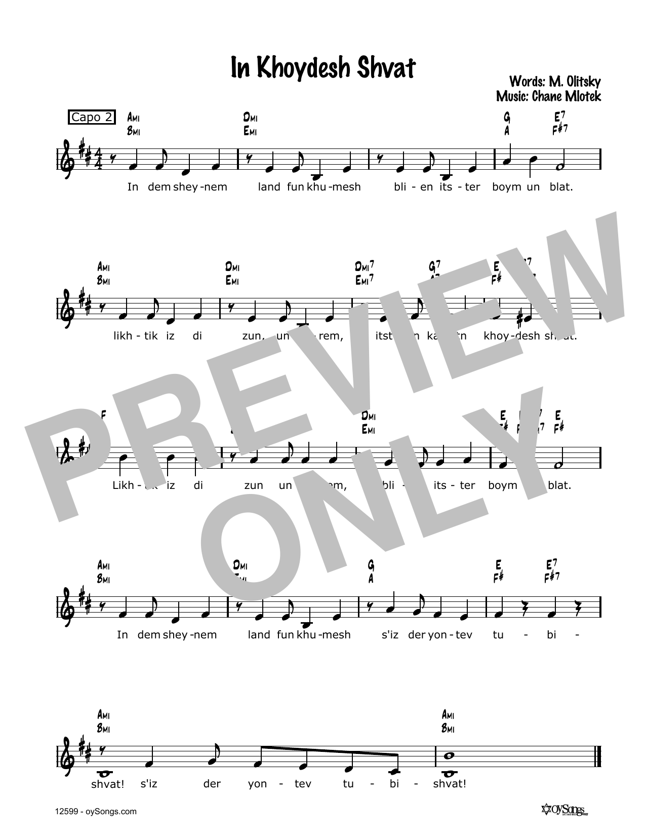 Download Cindy Paley In Khoydesh Shvat Sheet Music and learn how to play Melody Line, Lyrics & Chords PDF digital score in minutes