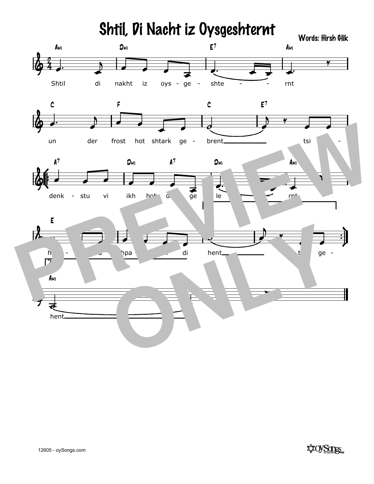 Download Cindy Paley Shtil, Di Nacht Iz Oysgeshternt Sheet Music and learn how to play Melody Line, Lyrics & Chords PDF digital score in minutes