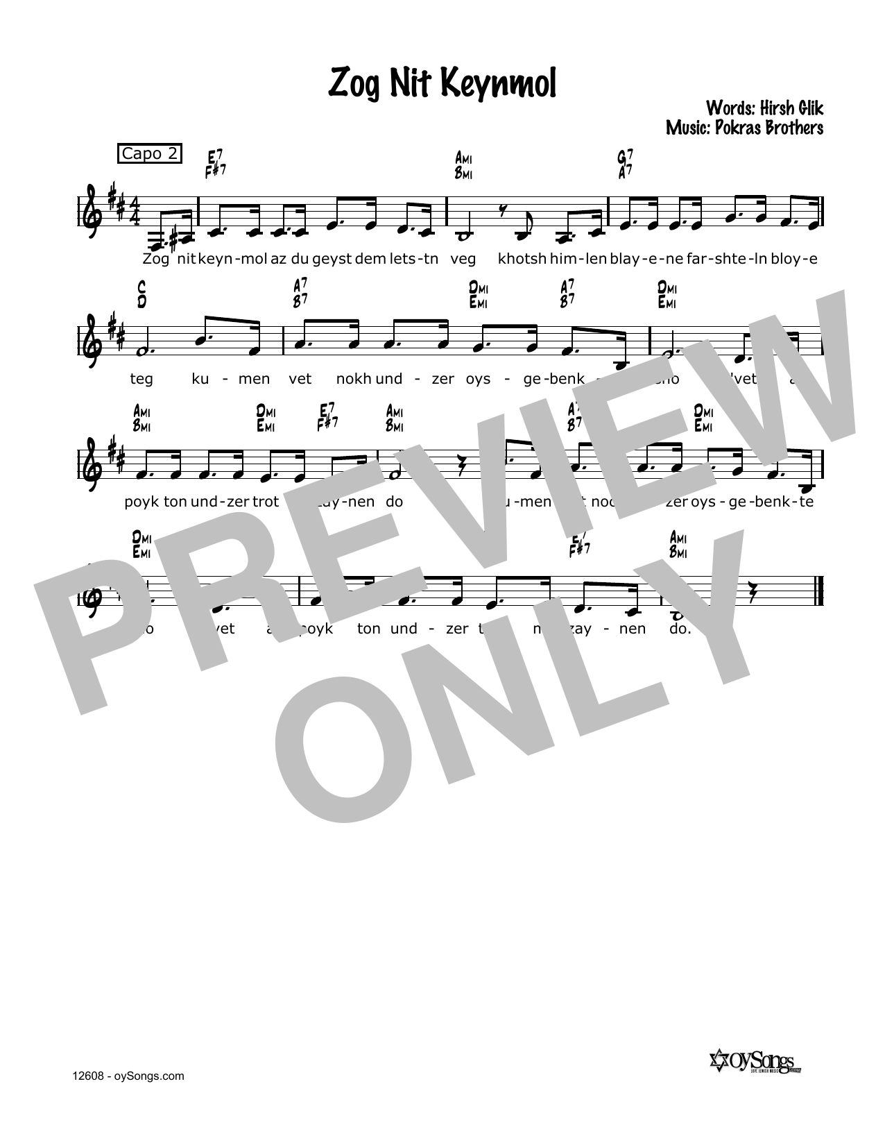 Download Cindy Paley Zog Nit Keynmol Sheet Music and learn how to play Melody Line, Lyrics & Chords PDF digital score in minutes