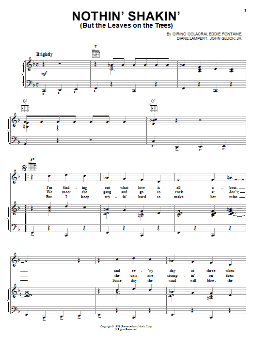 Download Cirino Colacrai Nothin' Shakin' (But The Leaves On The Trees) Sheet Music and learn how to play Piano, Vocal & Guitar (Right-Hand Melody) PDF digital score in minutes