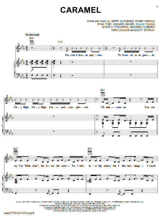Download City High Caramel (feat. Eve) Sheet Music and learn how to play Piano, Vocal & Guitar (Right-Hand Melody) PDF digital score in minutes