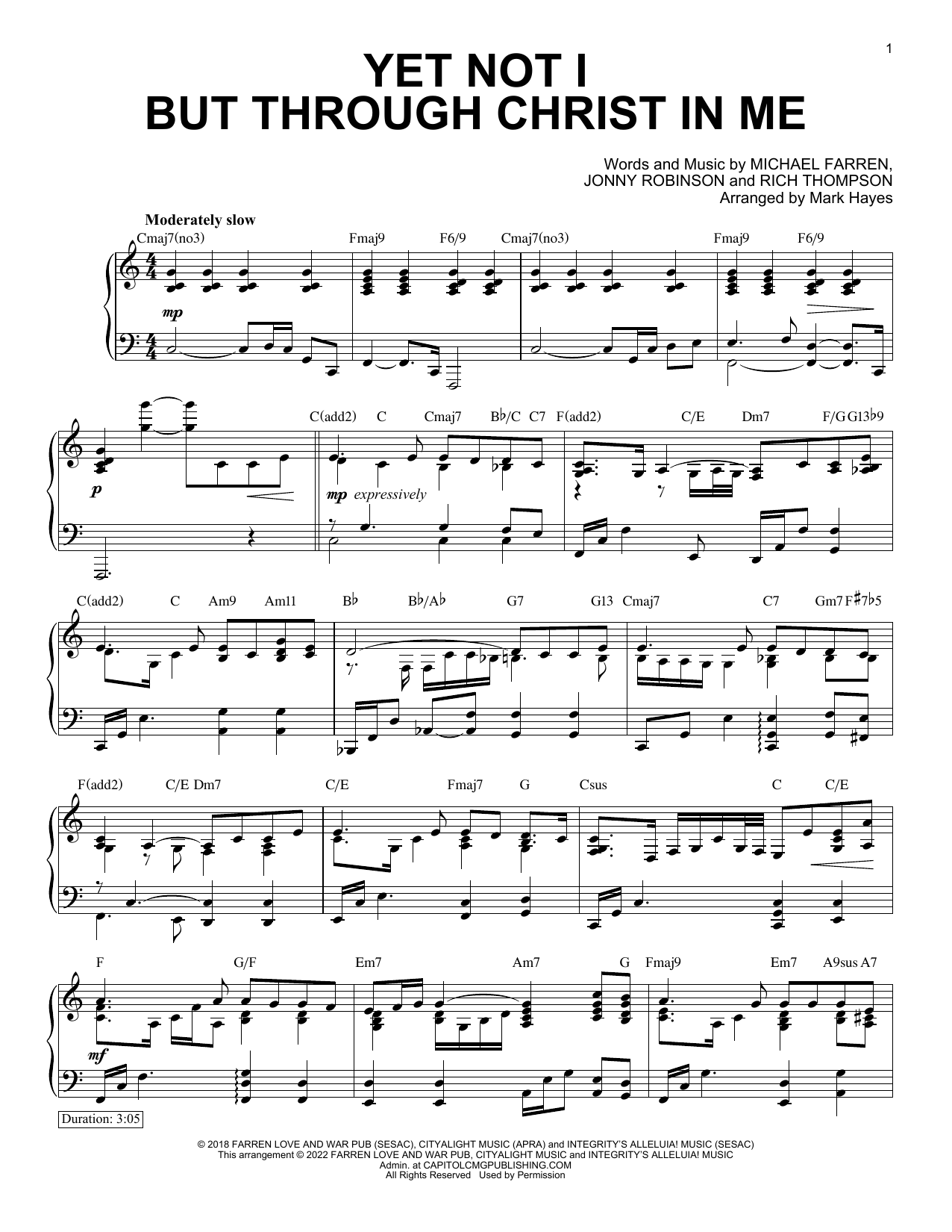 Download CityAlight Yet Not I But Through Christ In Me (arr. Mark Hayes) Sheet Music and learn how to play Piano Solo PDF digital score in minutes