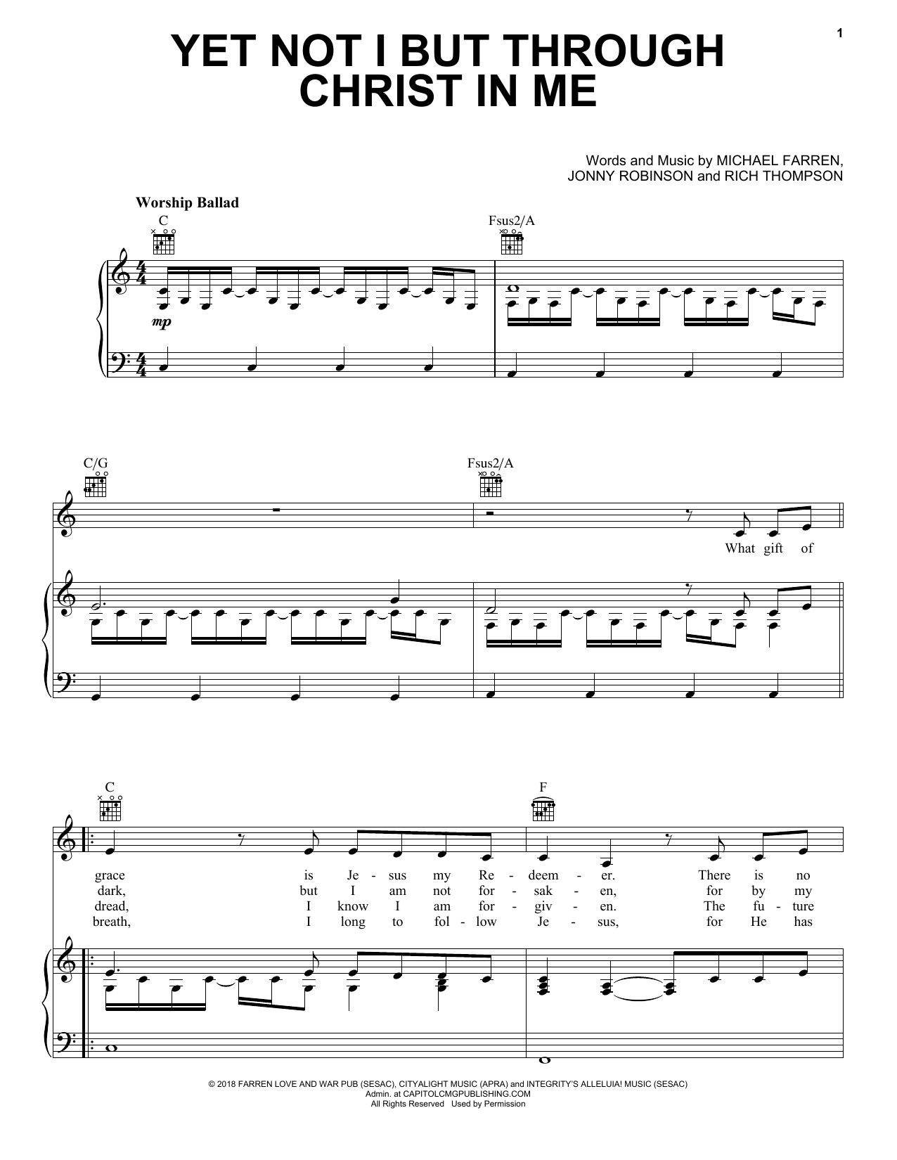 Download CityAlight Yet Not I But Through Christ In Me Sheet Music and learn how to play Piano, Vocal & Guitar Chords (Right-Hand Melody) PDF digital score in minutes