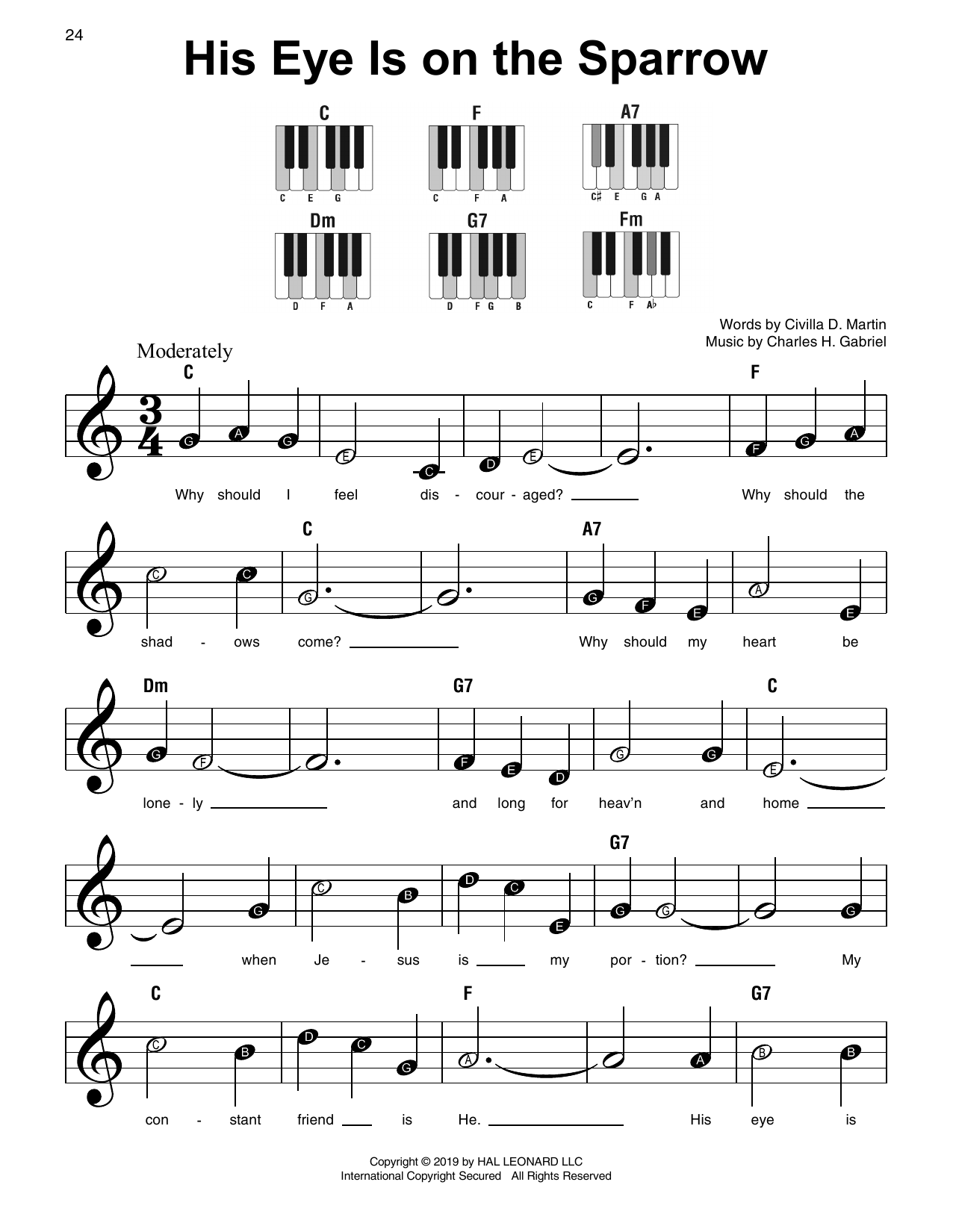 Download Civilla D. Martin His Eye Is On The Sparrow Sheet Music and learn how to play Super Easy Piano PDF digital score in minutes
