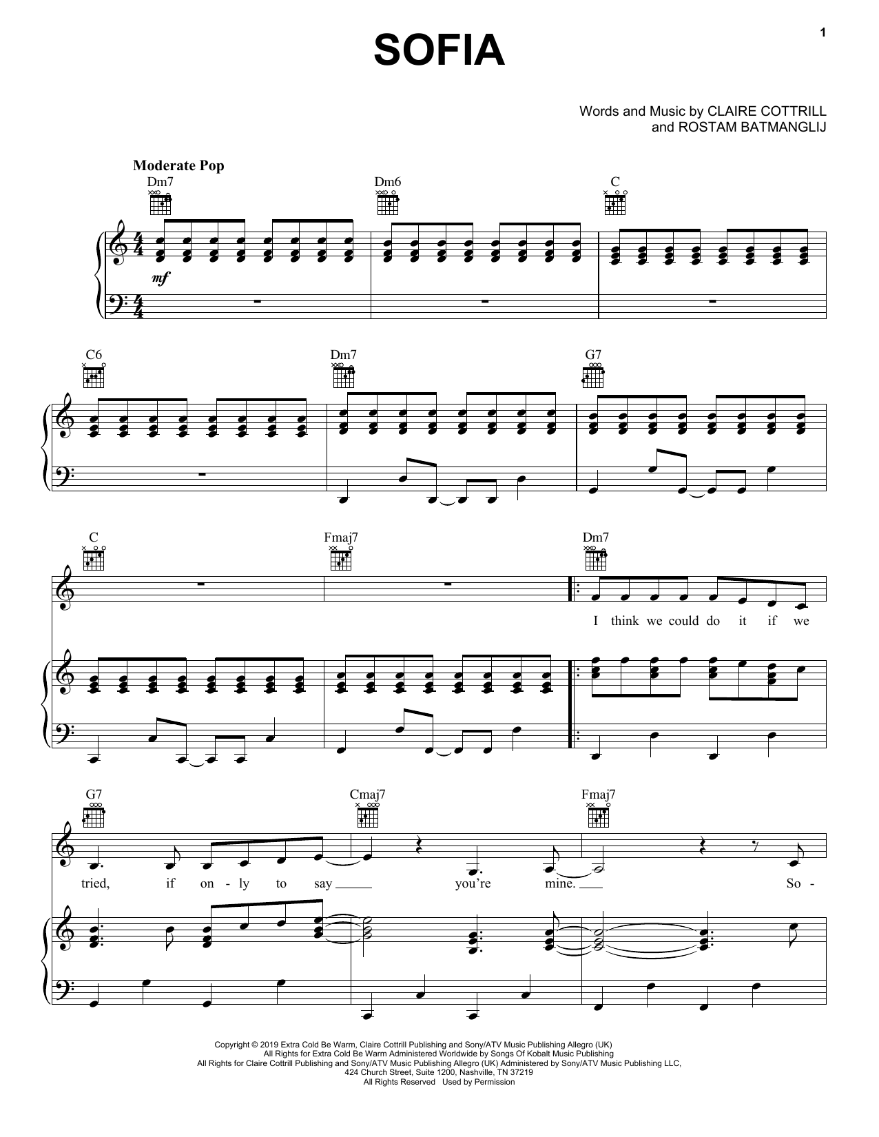 Download Clairo Sofia Sheet Music and learn how to play Piano, Vocal & Guitar Chords (Right-Hand Melody) PDF digital score in minutes
