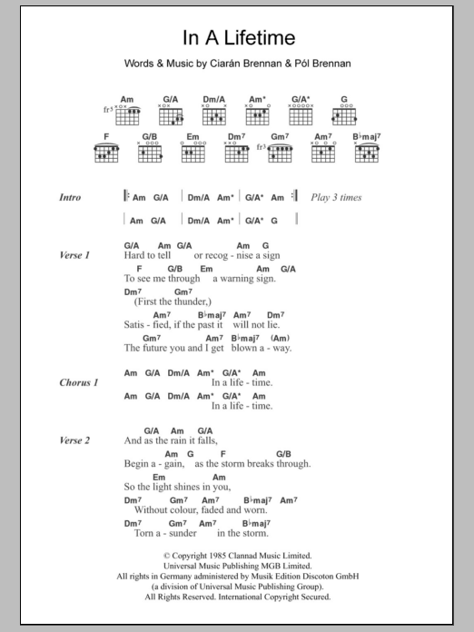 Download Clannad In A Lifetime Sheet Music and learn how to play Lyrics & Chords PDF digital score in minutes