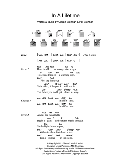 Download Clannad In A Lifetime Sheet Music and learn how to play Lyrics & Chords PDF digital score in minutes