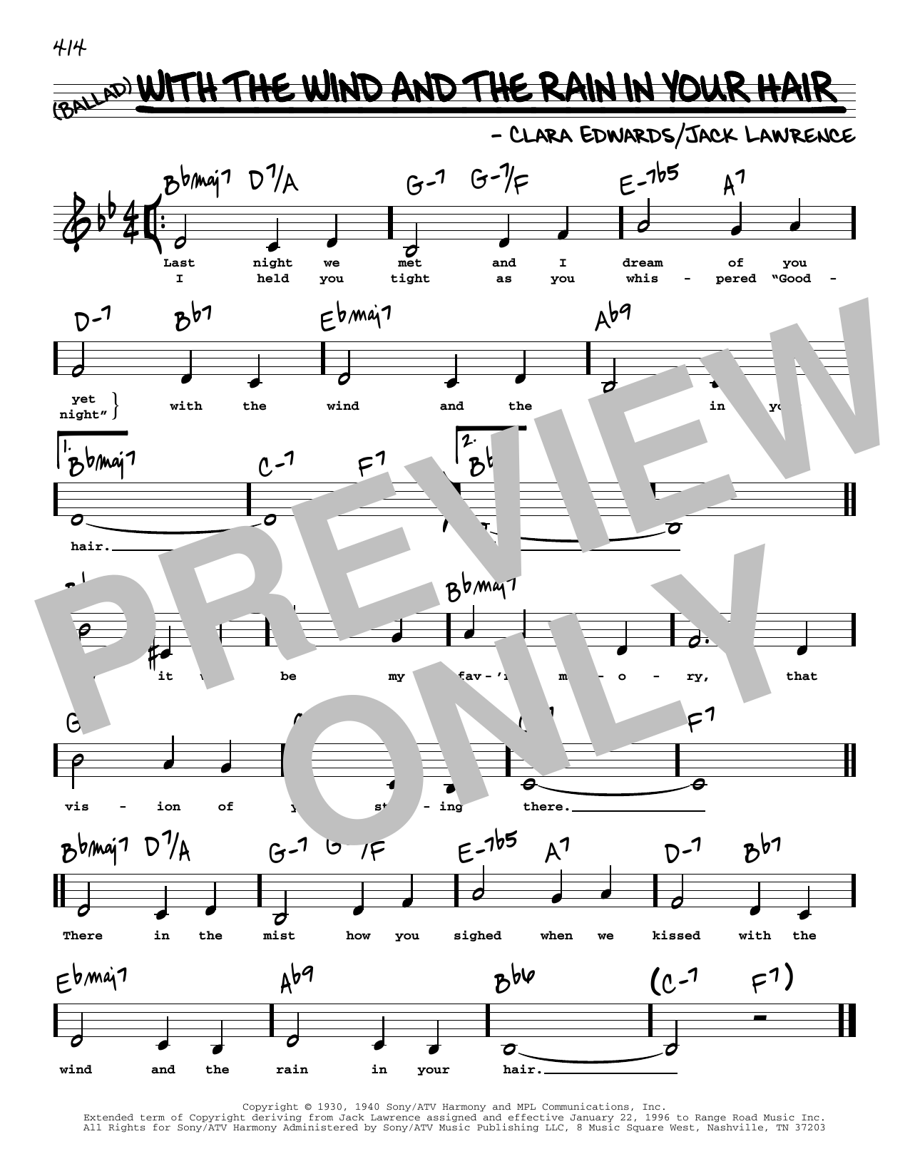 Download Clara Edwards With The Wind And The Rain In Your Hair (Low Voice) Sheet Music and learn how to play Real Book – Melody, Lyrics & Chords PDF digital score in minutes