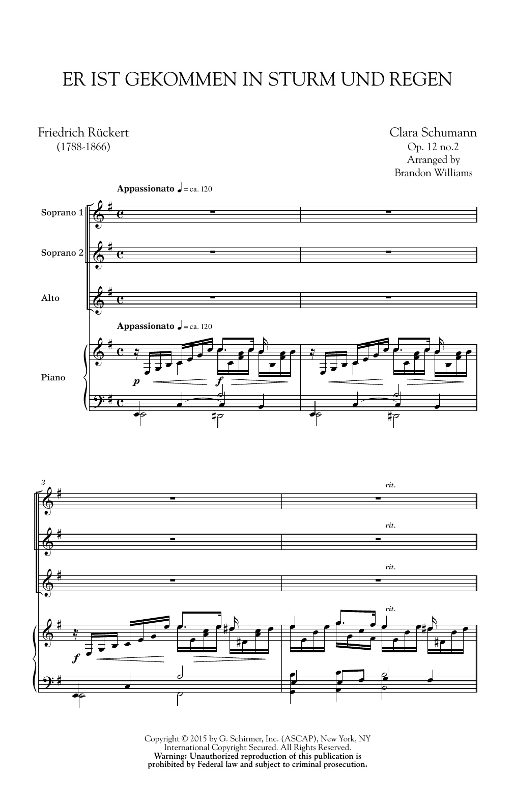Download Brandon Williams Er Ist Gekommen In Sturm Und Regen Sheet Music and learn how to play SSA PDF digital score in minutes