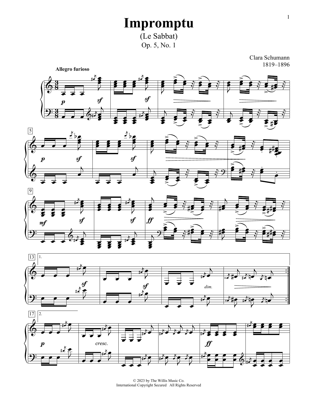 Download Clara Schumann Impromptu (Le Sabbat), Op. 5, No. 1 Sheet Music and learn how to play Educational Piano PDF digital score in minutes