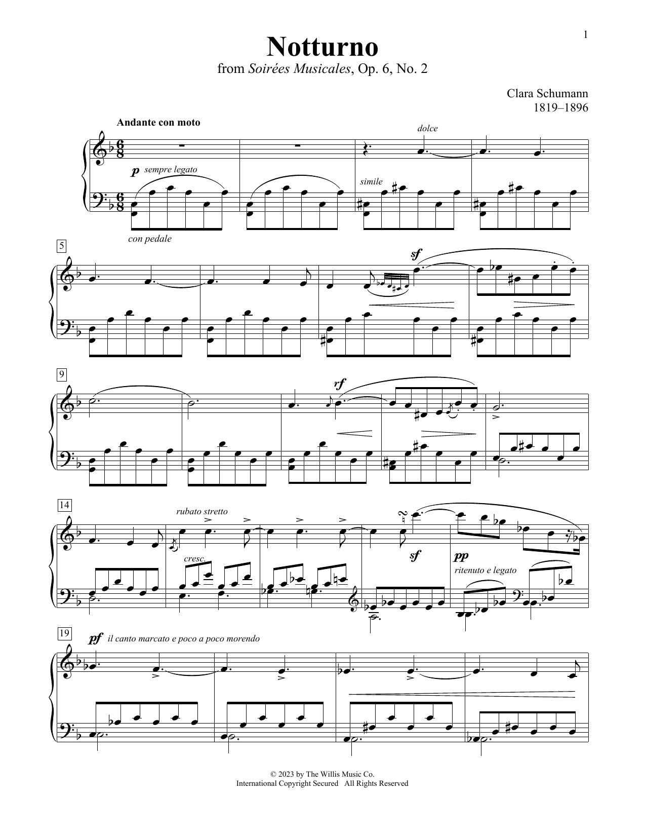 Download Clara Schumann Notturno Sheet Music and learn how to play Educational Piano PDF digital score in minutes