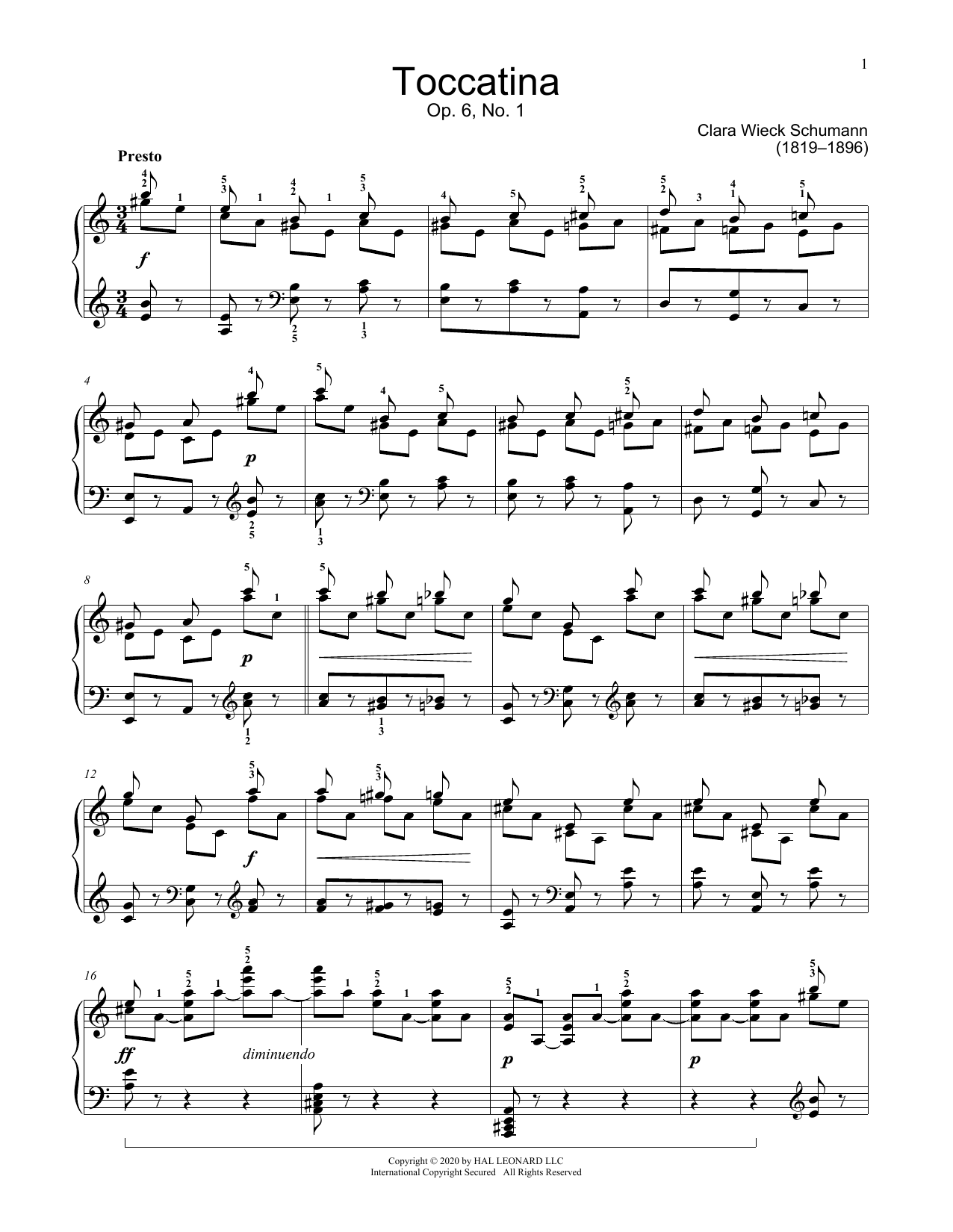 Download Clara Schumann Toccatina, Op. 6 Sheet Music and learn how to play Educational Piano PDF digital score in minutes