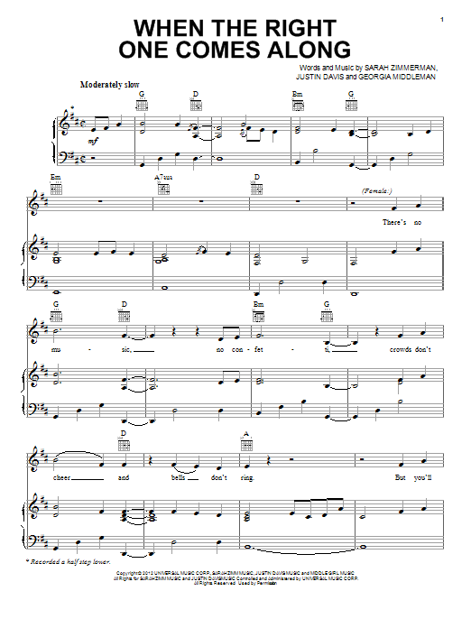 Download Clare Bowen and Sam Palladio When The Right One Comes Along (from the TV series 'Nashville') Sheet Music and learn how to play Piano, Vocal & Guitar (Right-Hand Melody) PDF digital score in minutes