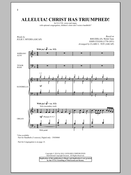 Download Clare C. Toy Alleluia! Christ Has Triumphed! Sheet Music and learn how to play Choral PDF digital score in minutes
