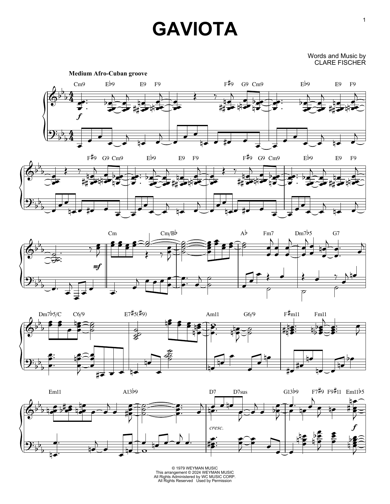 Download Clare Fischer Gaviota (arr. Brent Edstrom) Sheet Music and learn how to play Piano Solo PDF digital score in minutes