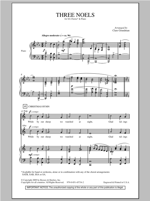 Download Clare Grundman Three Noels Sheet Music and learn how to play 2-Part Choir PDF digital score in minutes