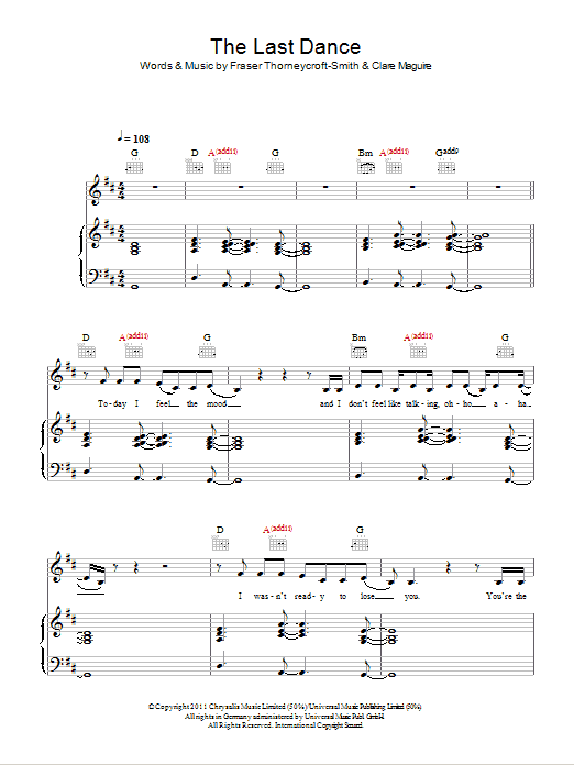 Download Clare Maguire The Last Dance Sheet Music and learn how to play Piano, Vocal & Guitar (Right-Hand Melody) PDF digital score in minutes