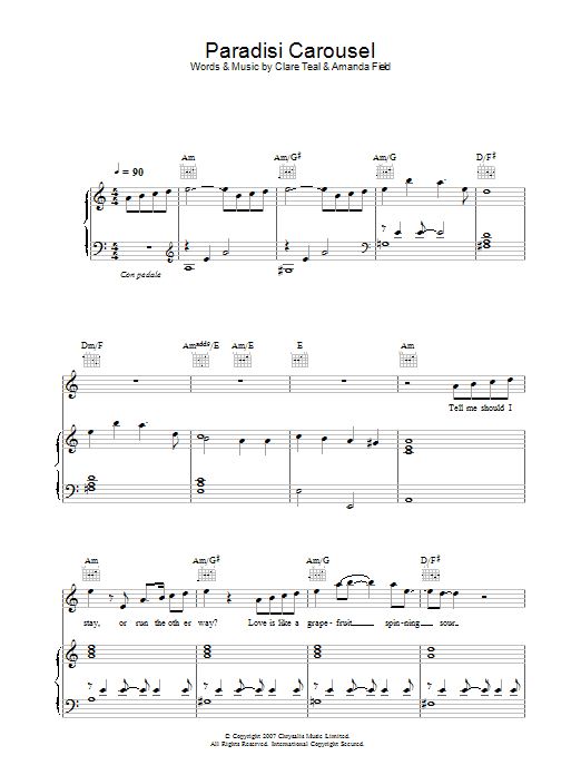 Download Clare Teal Paradisi Carousel Sheet Music and learn how to play Piano, Vocal & Guitar PDF digital score in minutes