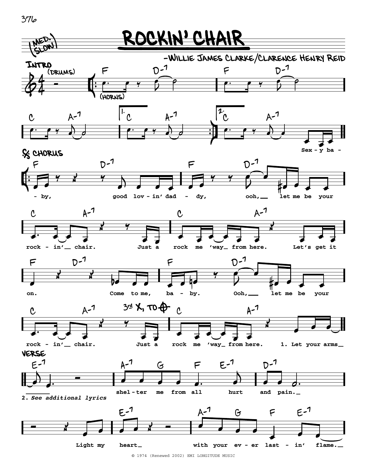 Download Clarence Henry Reid Rockin' Chair Sheet Music and learn how to play Real Book – Melody & Chords PDF digital score in minutes