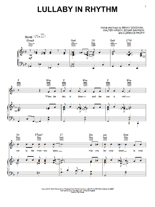 Download Clarence Profit Lullaby In Rhythm Sheet Music and learn how to play Piano, Vocal & Guitar (Right-Hand Melody) PDF digital score in minutes