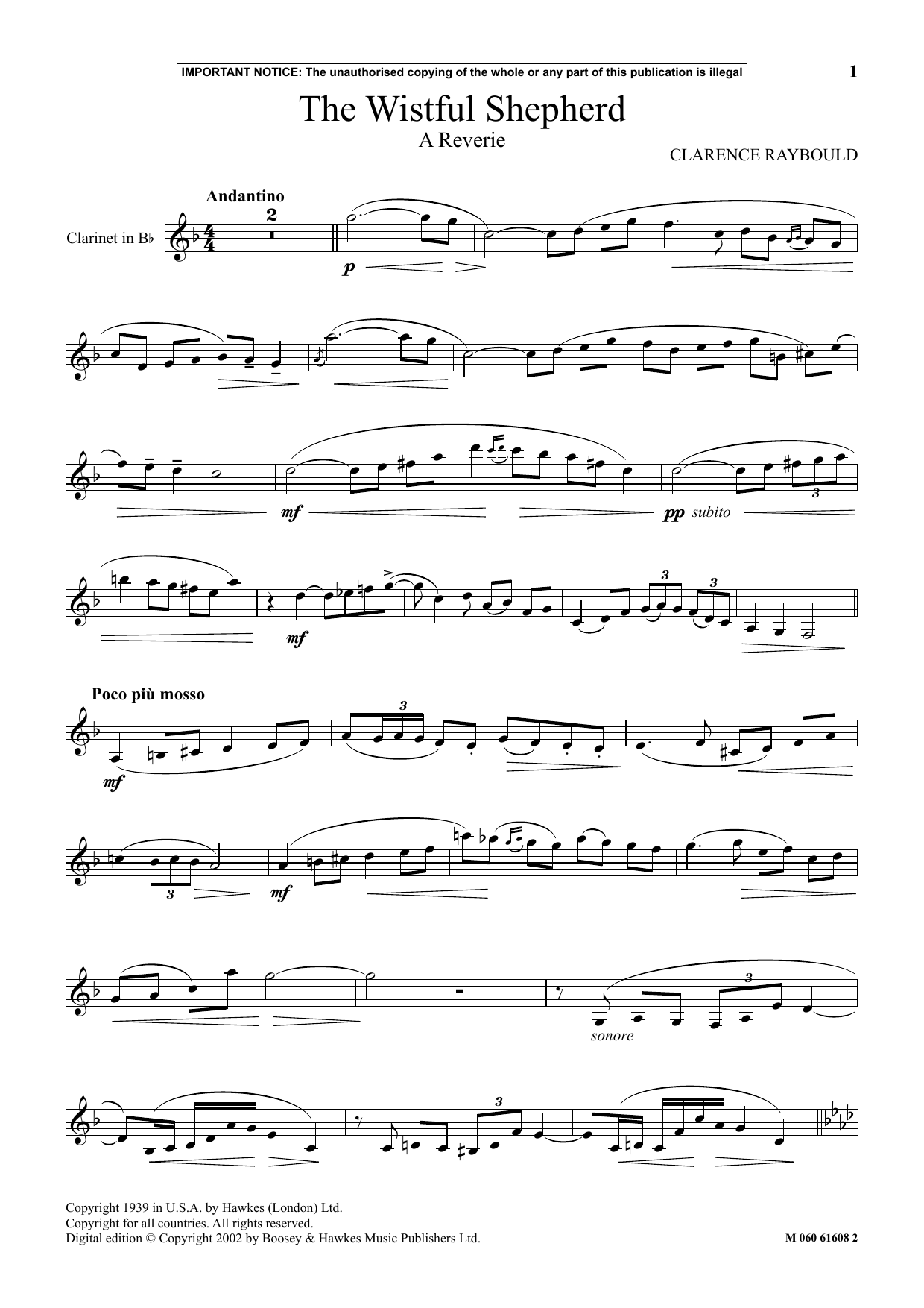 Download Clarence Raybould The Wistful Shepherd (A Reverie) Sheet Music and learn how to play Instrumental Solo PDF digital score in minutes