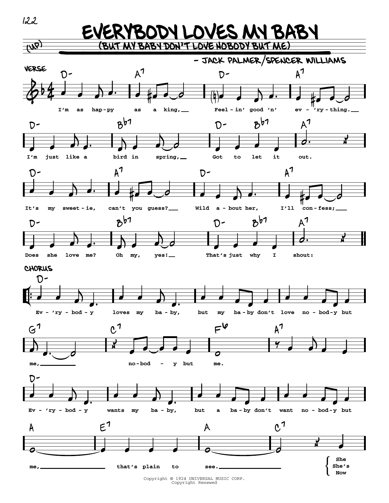 Download Clarence Williams and The Blue Five Everybody Loves My Baby (But My Baby Don't Love Nobody But Me) (arr. Robert Rawl Sheet Music and learn how to play Real Book – Melody, Lyrics & Chords PDF digital score in minutes