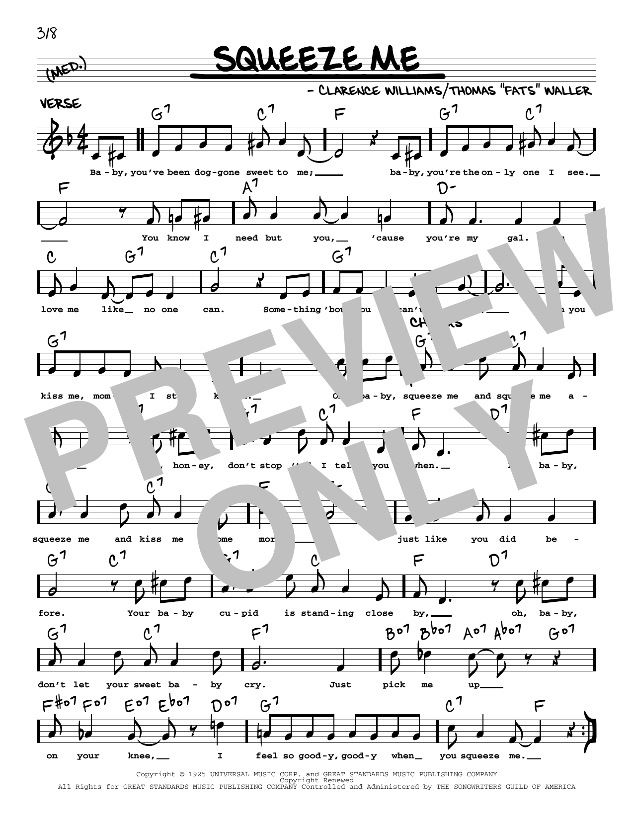 Download Clarence Williams Squeeze Me (arr. Robert Rawlins) Sheet Music and learn how to play Real Book – Melody, Lyrics & Chords PDF digital score in minutes