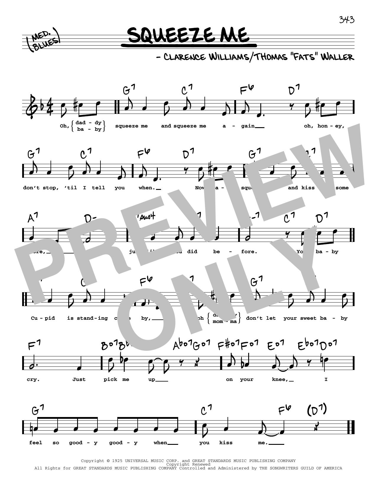 Download Clarence Williams Squeeze Me (High Voice) Sheet Music and learn how to play Real Book – Melody, Lyrics & Chords PDF digital score in minutes