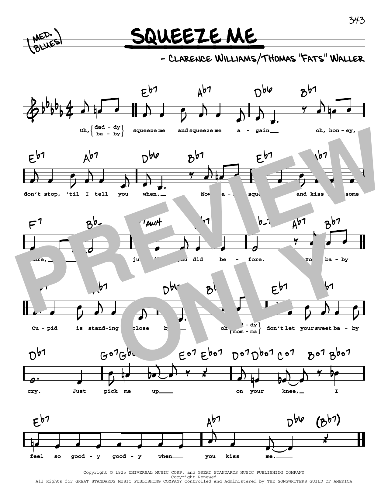 Download Clarence Williams Squeeze Me (Low Voice) Sheet Music and learn how to play Real Book – Melody, Lyrics & Chords PDF digital score in minutes