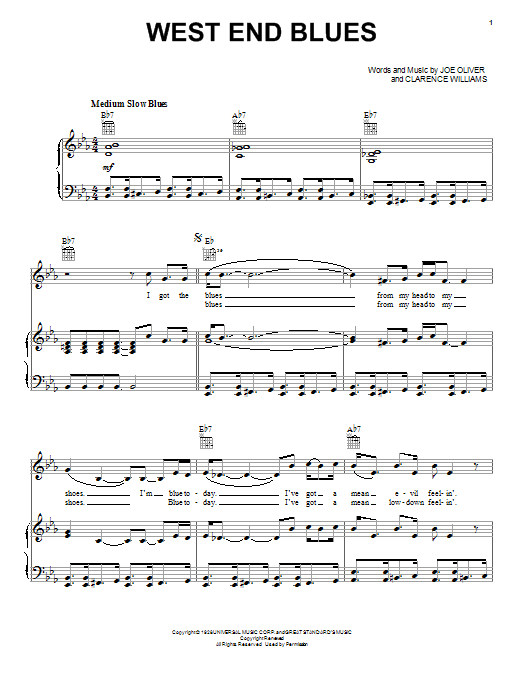 Download Clarence Williams West End Blues Sheet Music and learn how to play Very Easy Piano PDF digital score in minutes