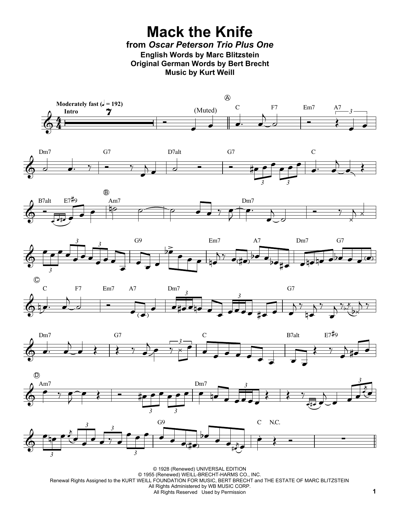Download Bobby Darin Mack The Knife Sheet Music and learn how to play Trumpet Transcription PDF digital score in minutes